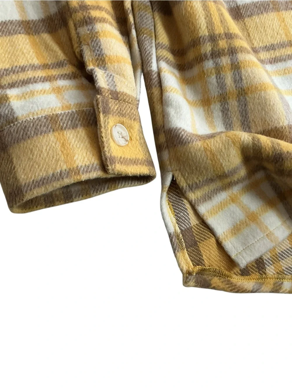 12PM Women's Large Yellow Plaid Shacket Button Up Flannel Shirt Jacket Long Slee